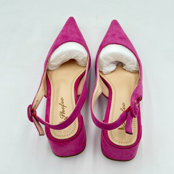 Pink Suede Retro Pointed Toe Slingback Sandals Comfortable Low Block Heel Pump - Picture 7 of 8